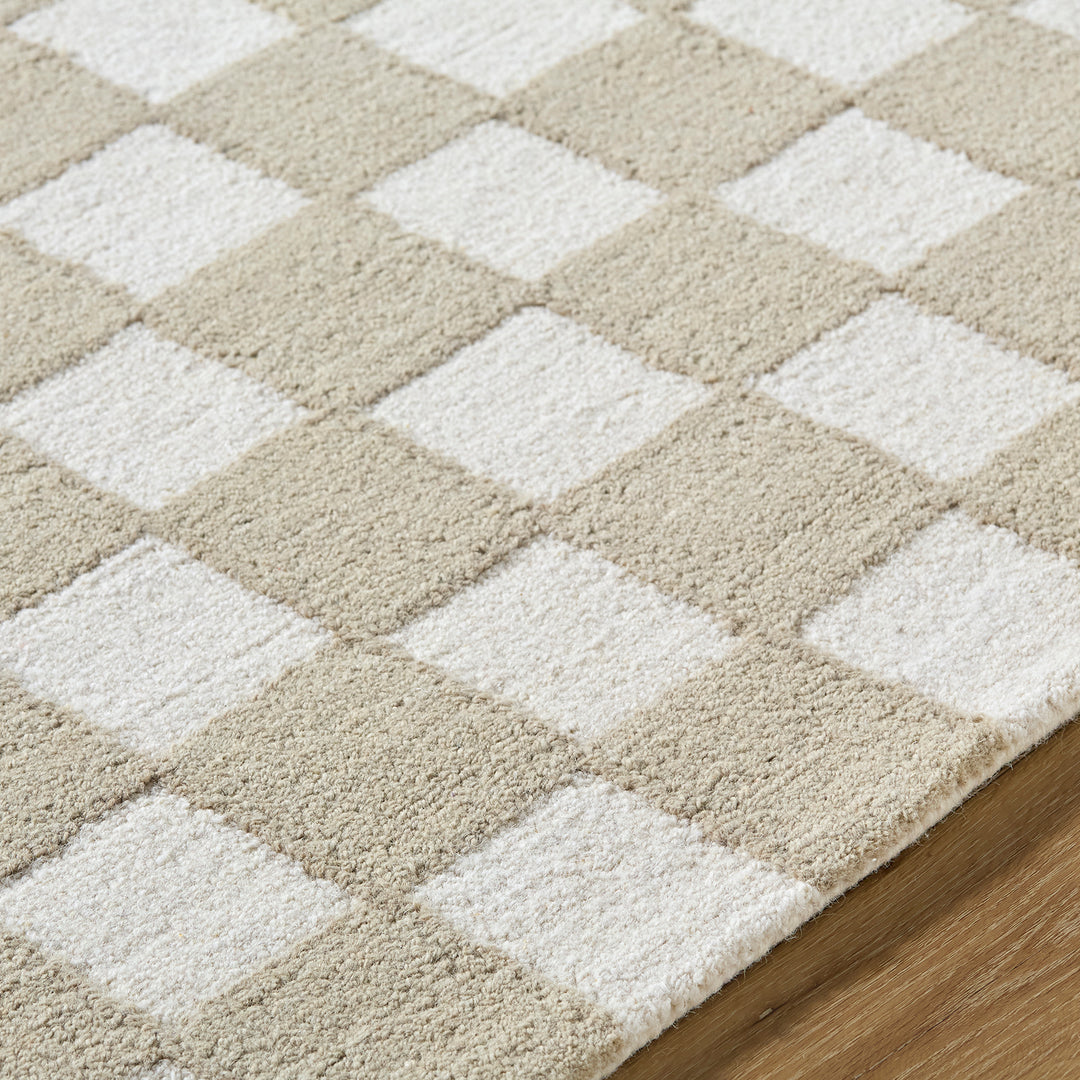 Klopp Modern Wool Checkered Rug Beige - TheArtistsQuarter