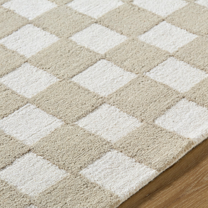 Klopp Modern Wool Checkered Rug Beige - TheArtistsQuarter