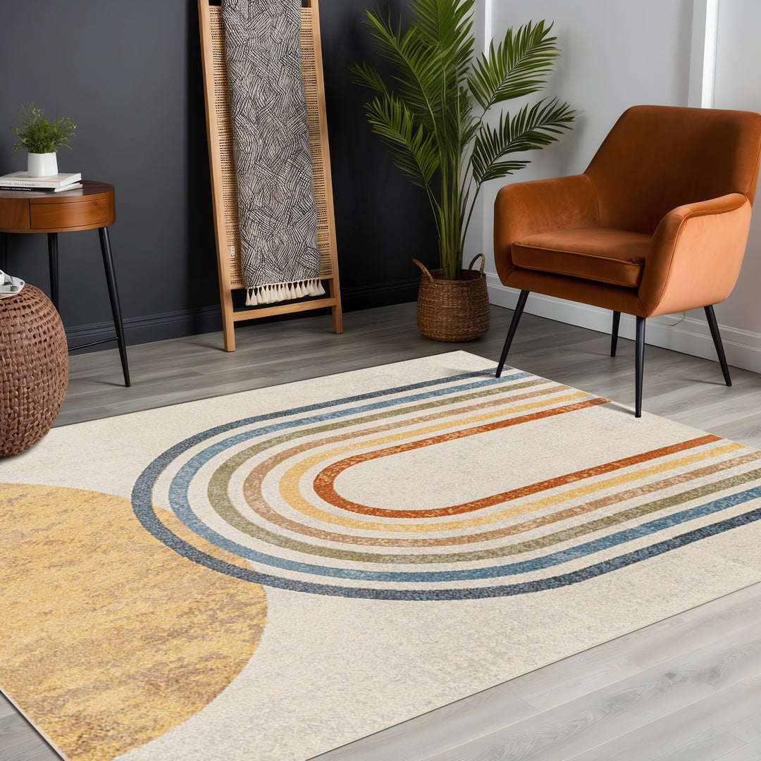 Lillian Modern Washable Rug Beige - TheArtistsQuarter