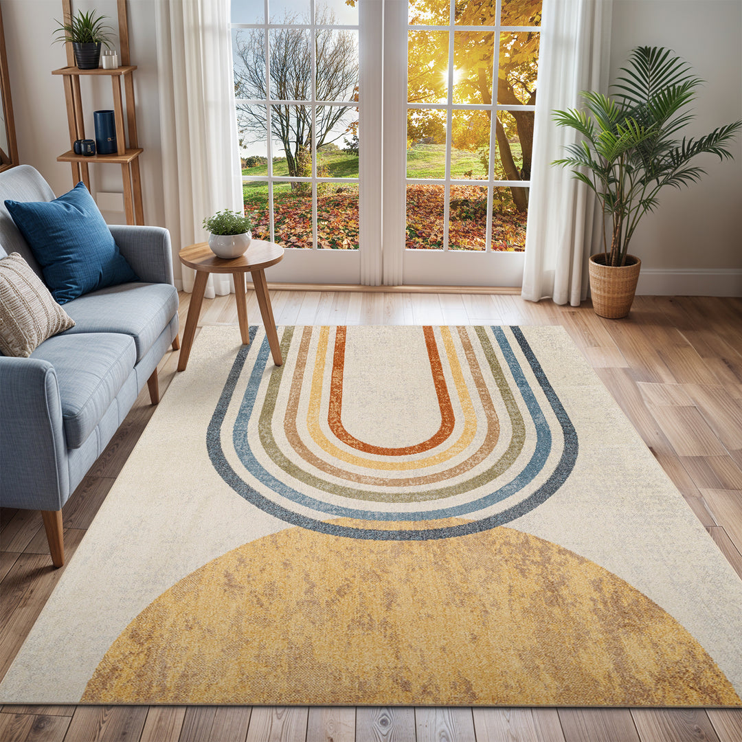 Lillian Modern Washable Rug Beige - TheArtistsQuarter