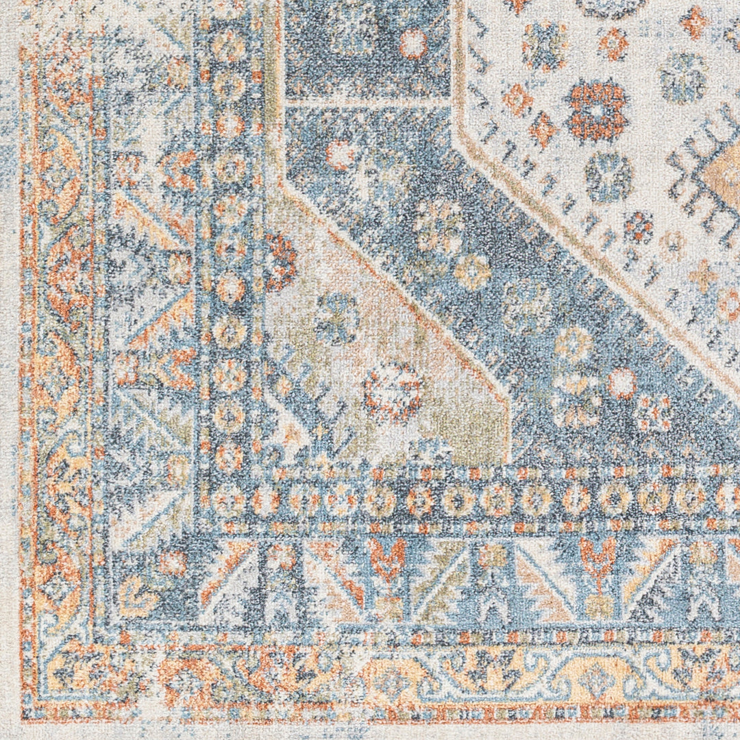 Lillian Traditional Washable Rug Blue & Oatmeal - TheArtistsQuarter