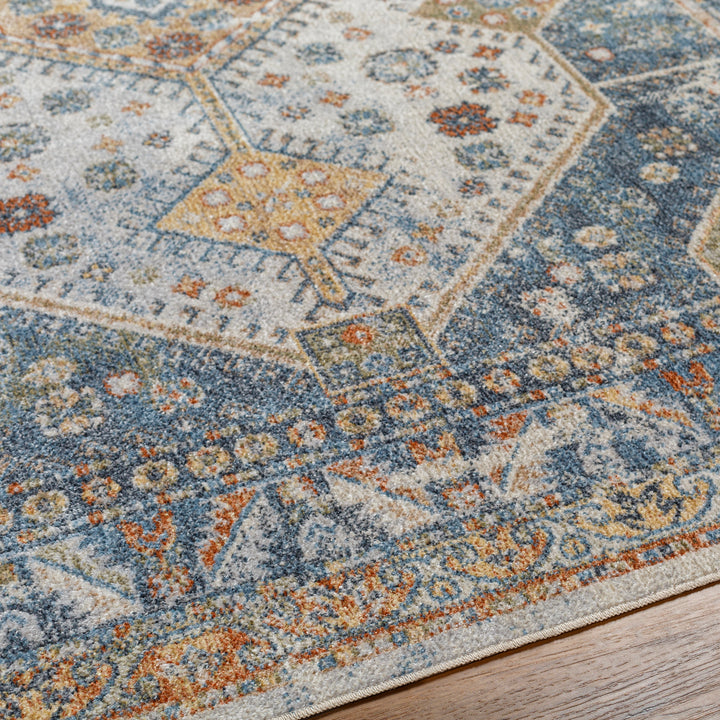 Lillian Traditional Washable Rug Blue & Oatmeal - TheArtistsQuarter