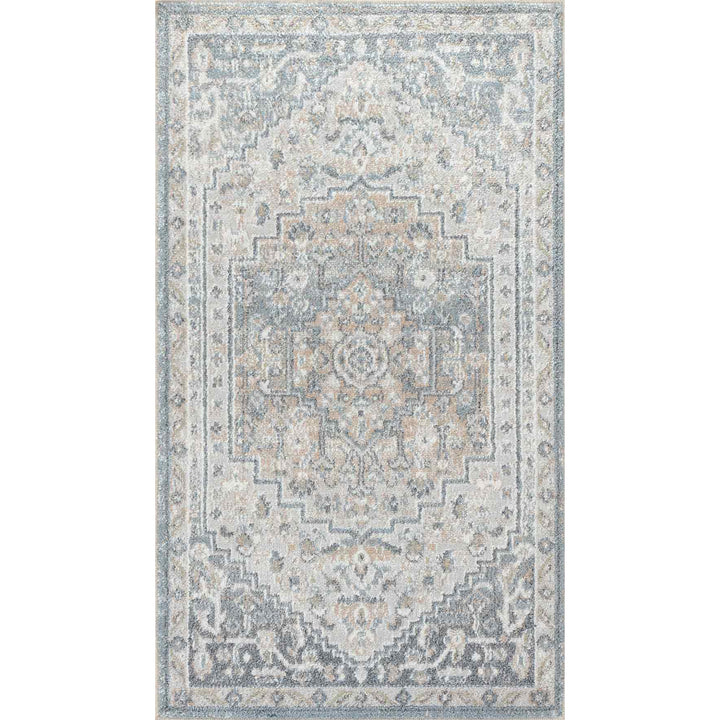 Lillian Traditional Washable Rug Blue & Off-White - TheArtistsQuarter