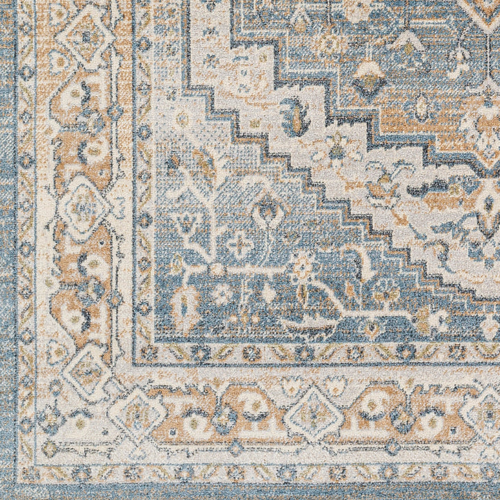Lillian Traditional Washable Rug Blue & Off-White - TheArtistsQuarter