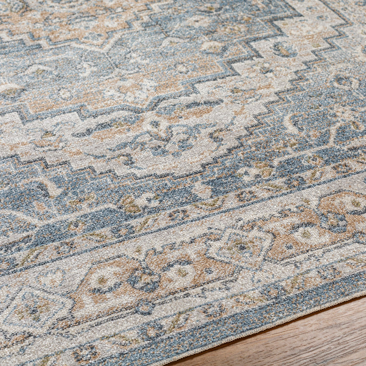 Lillian Traditional Washable Rug Blue & Off-White - TheArtistsQuarter