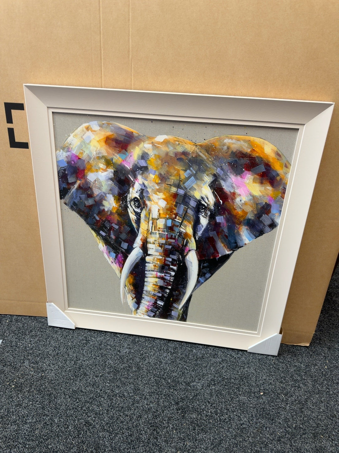 Louise Luton colourful elephant trial piece 80cm square