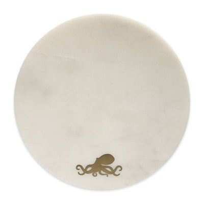 Culinary Concepts London. White Marble Round Cheeseboard with Brass Octopus Design - TheArtistsQuarter
