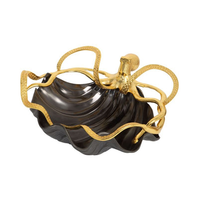 Culinary Concepts London. Black Shell Bowl with Gold Octopus - TheArtistsQuarter