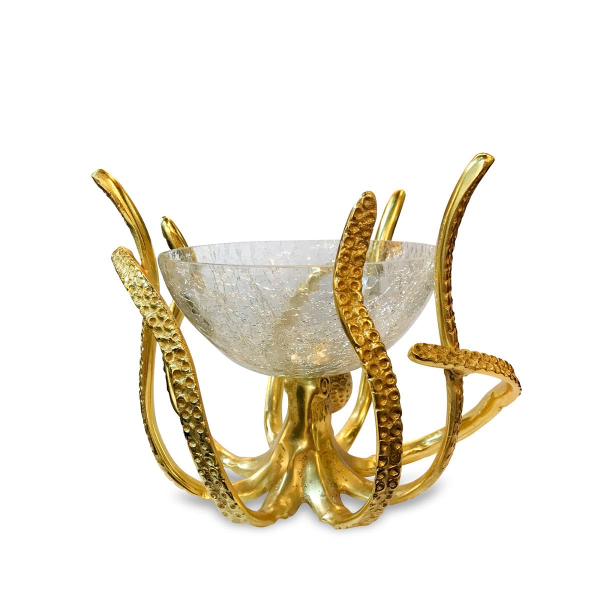 Culinary Concepts London. Gold Mini Octopus Stand & Crackle Glass Bowl - TheArtistsQuarter