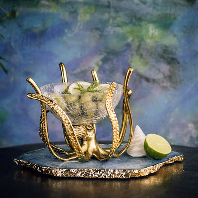 Culinary Concepts London. Gold Mini Octopus Stand & Crackle Glass Bowl - TheArtistsQuarter