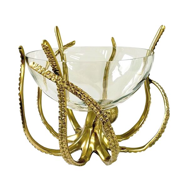 Culinary Concepts London. Gold Octopus Stand & Glass Bowl - TheArtistsQuarter