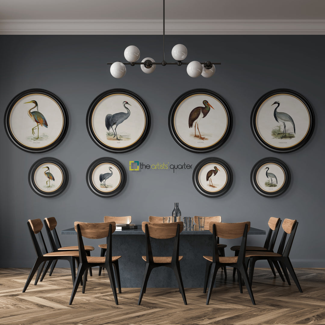 c.1870 Wading Birds in Round Frames - TheArtistsQuarter