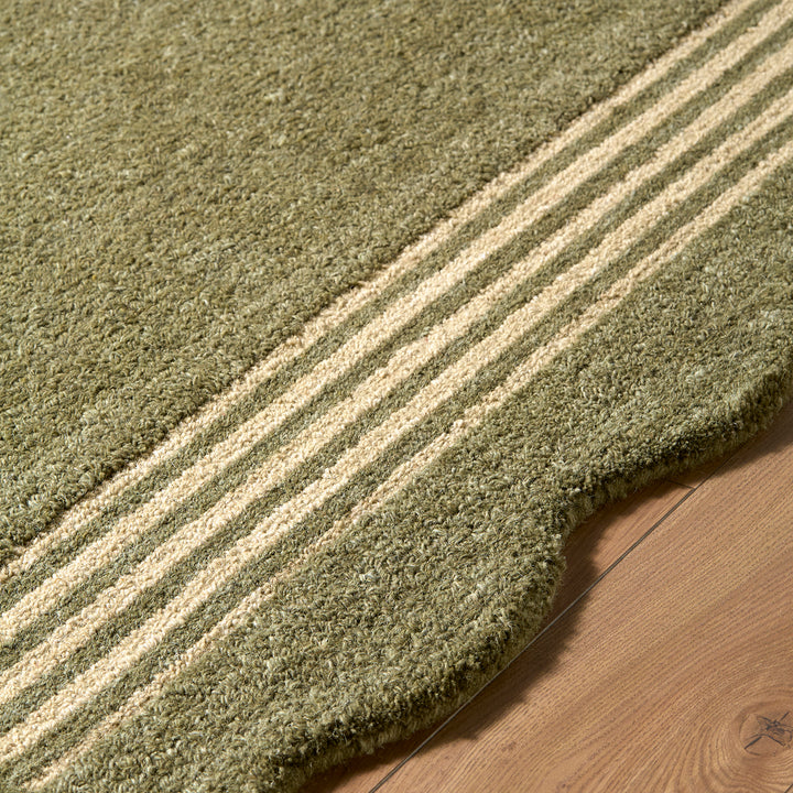 Scalloped Wool Rug Olive Green - TheArtistsQuarter
