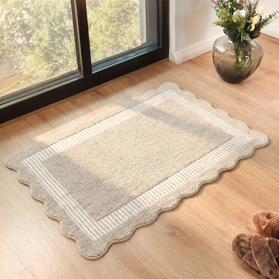 Scalloped Wool Rug Grey - TheArtistsQuarter