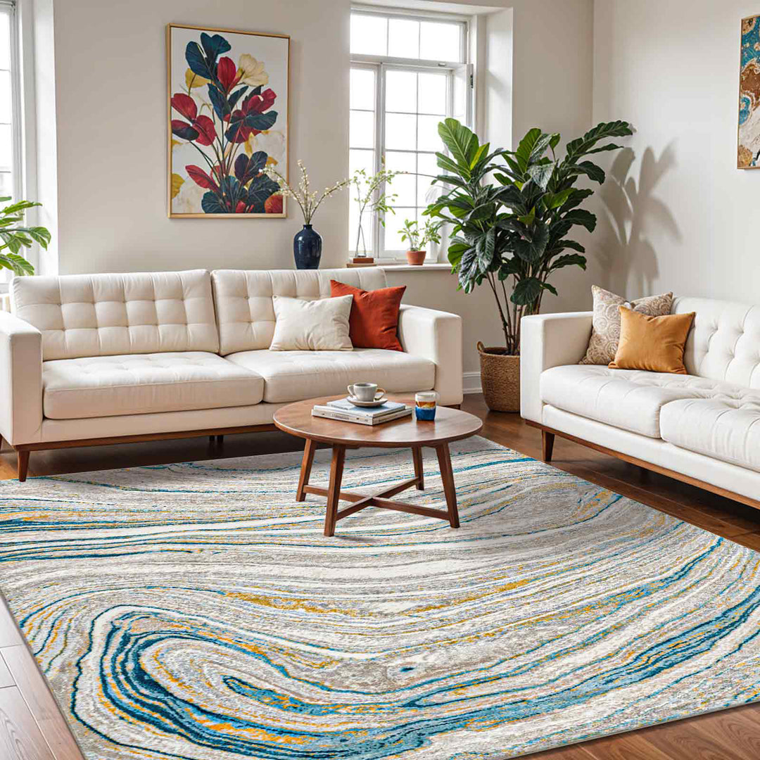 San Francisco Modern Graphic Rug Blue - TheArtistsQuarter