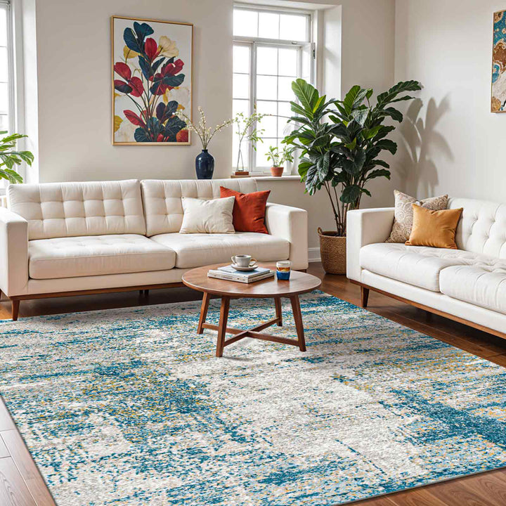 San Francisco Abstract Marble Rug Blue & Light Grey - TheArtistsQuarter