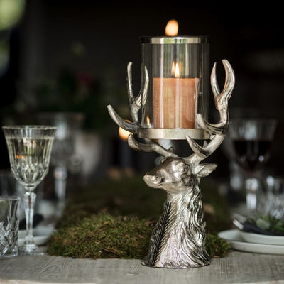 Culinary Concepts London. Stag Head Antler Hurricane Lantern - TheArtistsQuarter