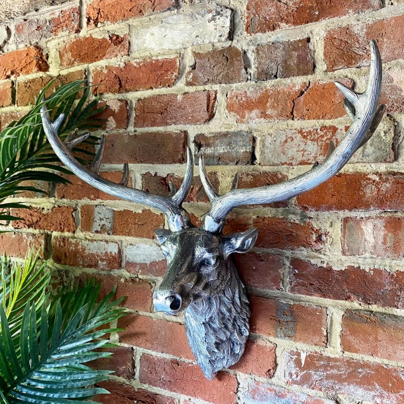 Culinary Concepts London. Stag Head Wall Decor - Silver Finish - TheArtistsQuarter