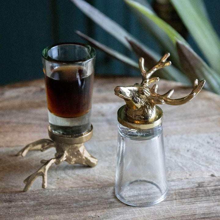 Culinary Concepts London. Set of Two Stag Shot Glasses - Gold Finish - TheArtistsQuarter