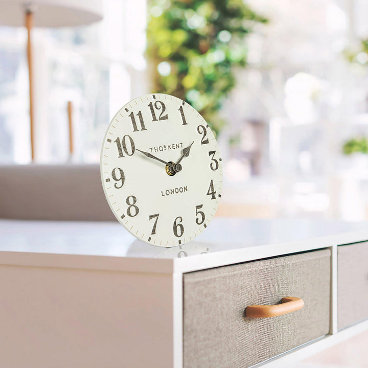 Thomas Kent London. Arabic Mantel Clock 6" (15cm) Limestone *PRE-ORDER DEL MID MAY* - TheArtistsQuarter