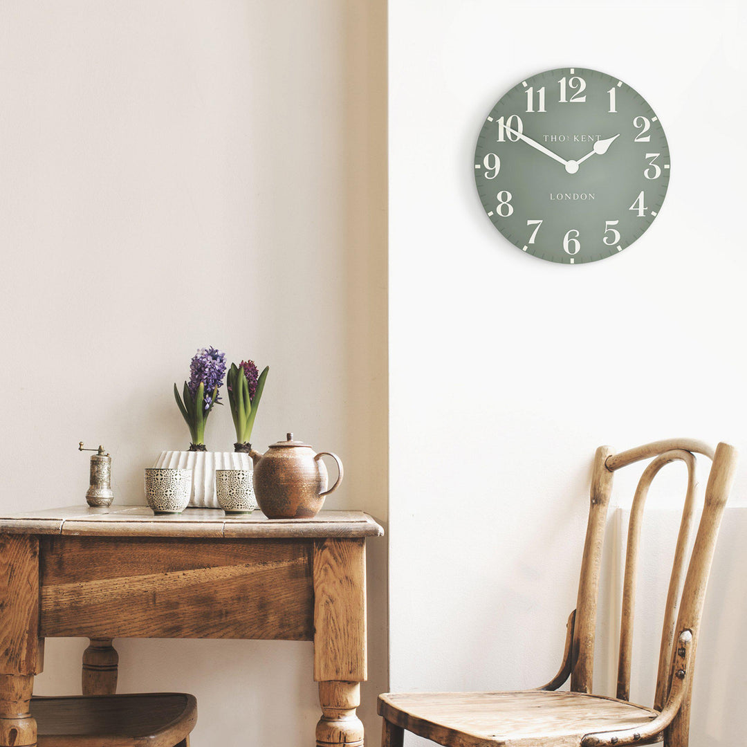 Thomas Kent London. Arabic Wall Clock 12" (31 cm) Seagrass - TheArtistsQuarter
