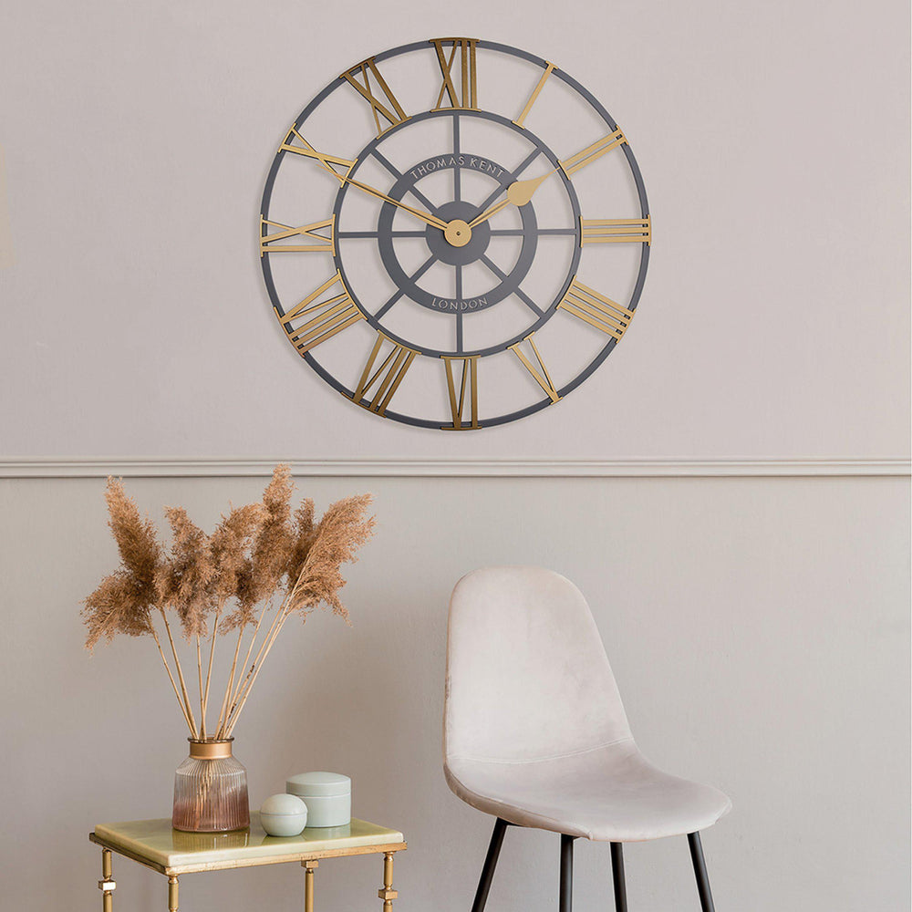 Thomas Kent London. Evening Star Skeleton Wall Clock 24" (61cm) Grey & Brass - TheArtistsQuarter