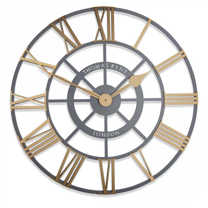 Thomas Kent London. Evening Star Skeleton Wall Clock 24" (61cm) Grey & Brass - TheArtistsQuarter