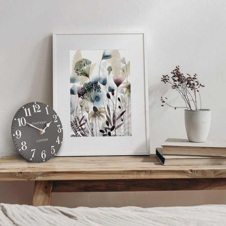 Thomas Kent London. Arabic Mantel Clock 6" (15cm) Dolphin Grey - TheArtistsQuarter
