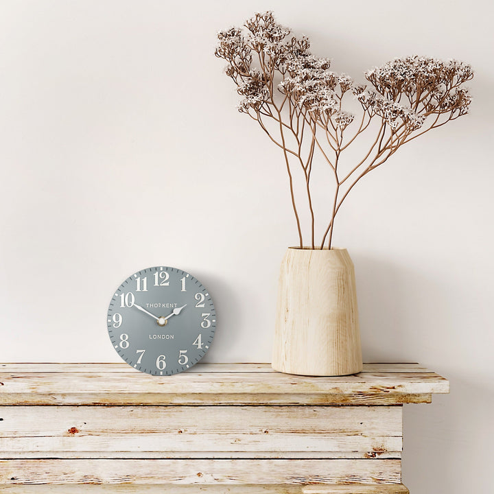 Thomas Kent London. Arabic Mantel Clock 6" (15cm) Flax Blue *PRE-ORDER DEL EARLY JUNE* - TheArtistsQuarter