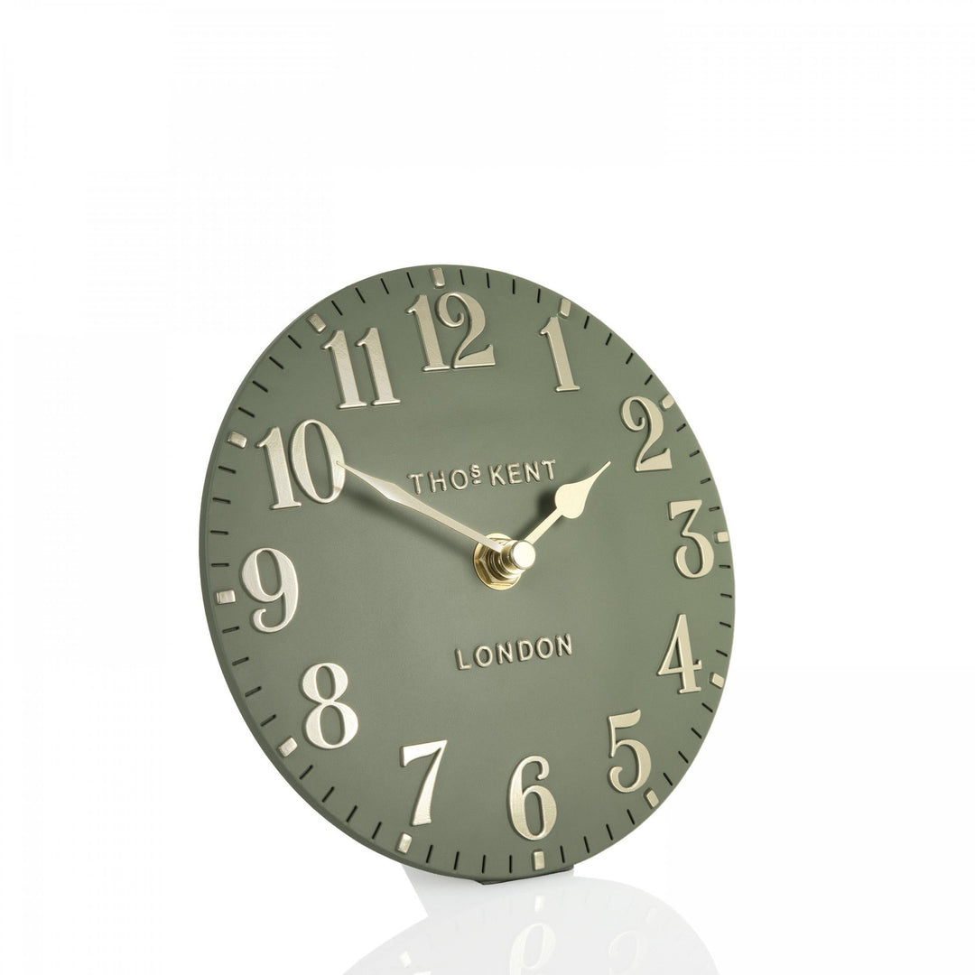 Thomas Kent London. Arabic Mantel Clock 6" (15cm) Lichen - TheArtistsQuarter