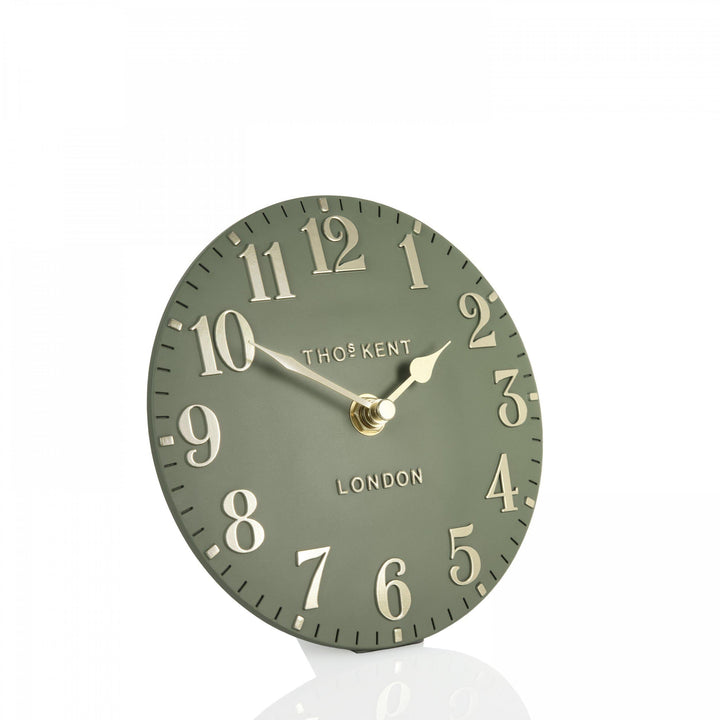 Thomas Kent London. Arabic Mantel Clock 6" (15cm) Lichen - TheArtistsQuarter