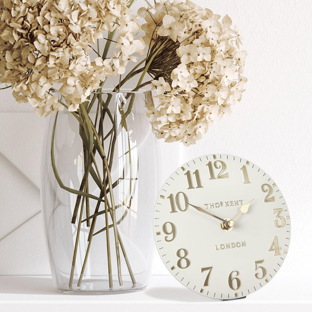 Thomas Kent London. Arabic Mantel Clock 6" (15cm) Oatmeal - TheArtistsQuarter