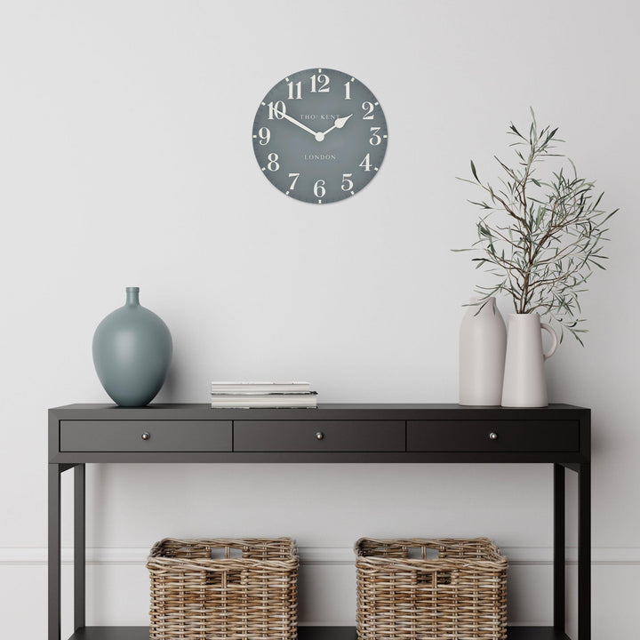 Thomas Kent London. Arabic Wall Clock 12" (31cm) Flax Blue - TheArtistsQuarter