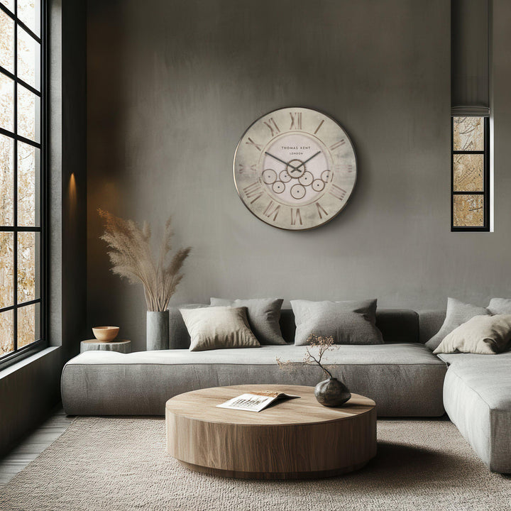 Thomas Kent London. Clocksmith Cog Wall Clock 30" (76cm) Stone - TheArtistsQuarter