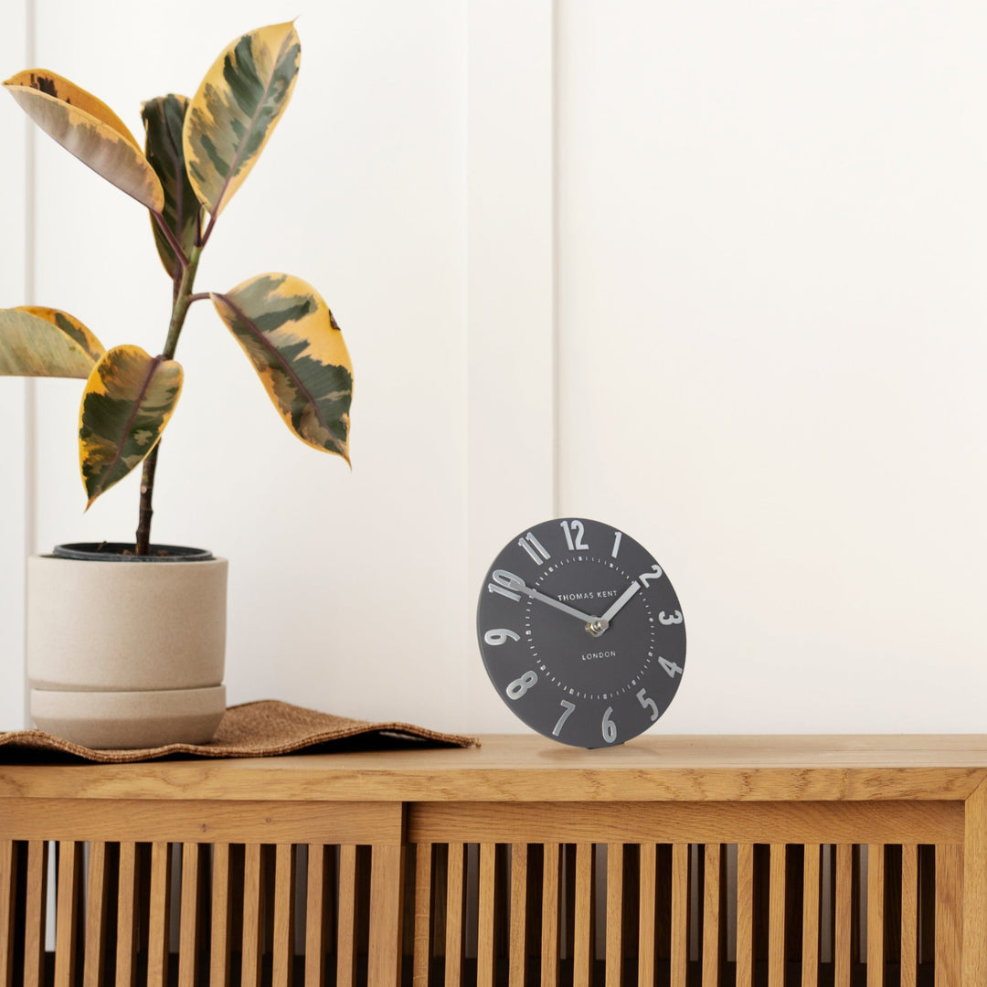 Thomas Kent London. Mulberry Mantel Clock 6" (15cm) Graphite Silver - TheArtistsQuarter