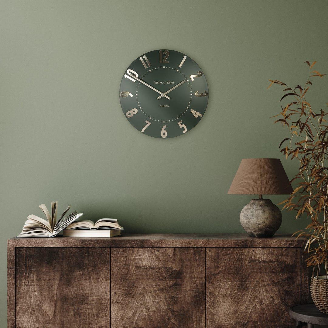 Thomas Kent London. Mulberry Wall Clock 12" (30cm) Olive Green *NEW* - TheArtistsQuarter