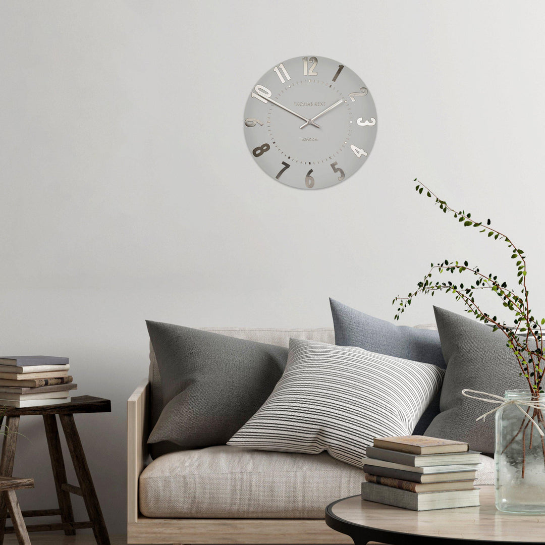 Thomas Kent London. Mulberry Wall Clock 12" (30cm) Silver Cloud - TheArtistsQuarter