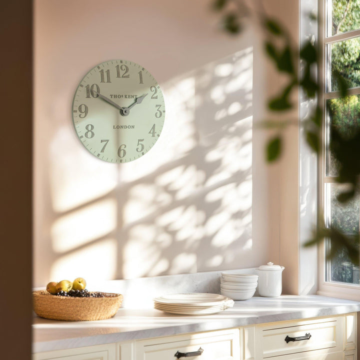 Thomas Kent London. Mulberry Wall Clock 12" (31cm) Pearl Green *NEW* - TheArtistsQuarter