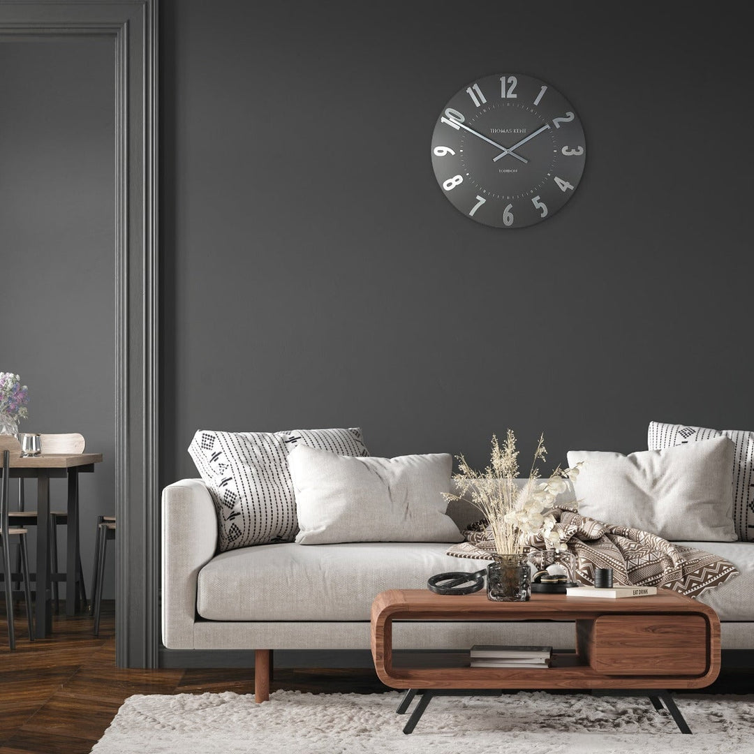Thomas Kent London. Mulberry Wall Clock 20" (51cm) Graphite Silver - TheArtistsQuarter