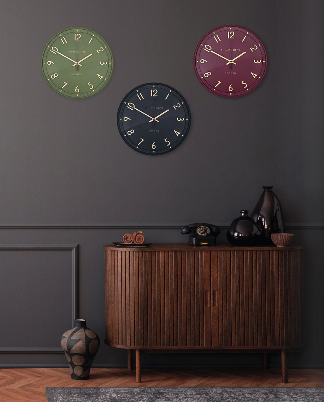 Thomas Kent London. Tresco Wall Clock 14" (36cm) Charcoal *NEW* - TheArtistsQuarter