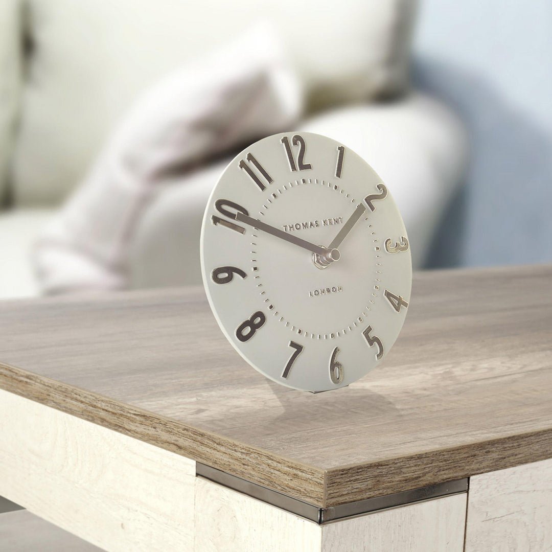 Thomas Kent London. Mulberry Mantel Clock 6" (15cm) Silver Cloud - TheArtistsQuarter