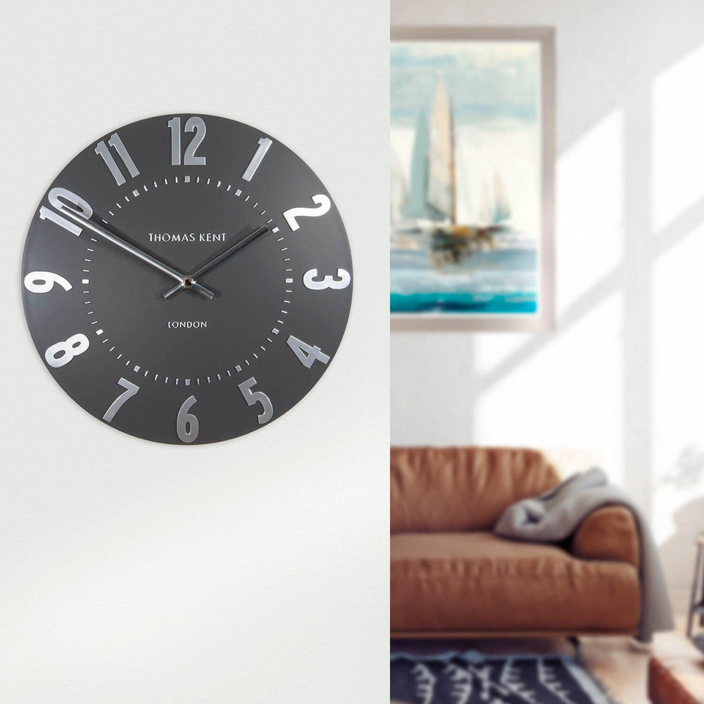 Thomas Kent London. Mulberry Wall Clock 12" (30 cm) Graphite Silver - TheArtistsQuarter