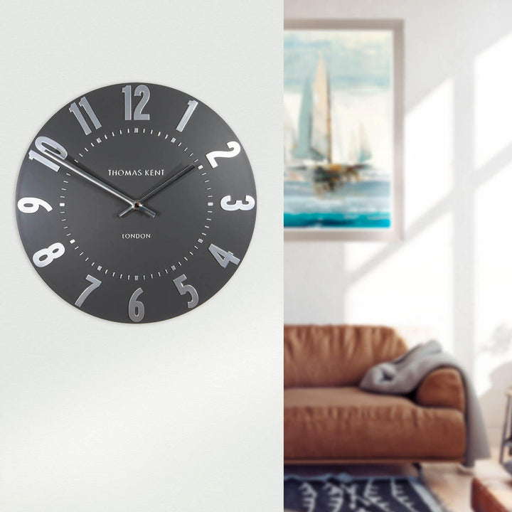Thomas Kent London. Mulberry Wall Clock 12" (30 cm) Graphite Silver - TheArtistsQuarter