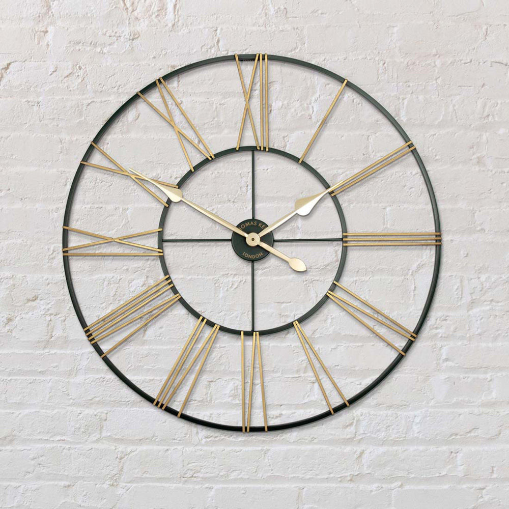Thomas Kent London. Summer House Skeleton Green & Gold Wall Clock Indoor/Outdoor - TheArtistsQuarter