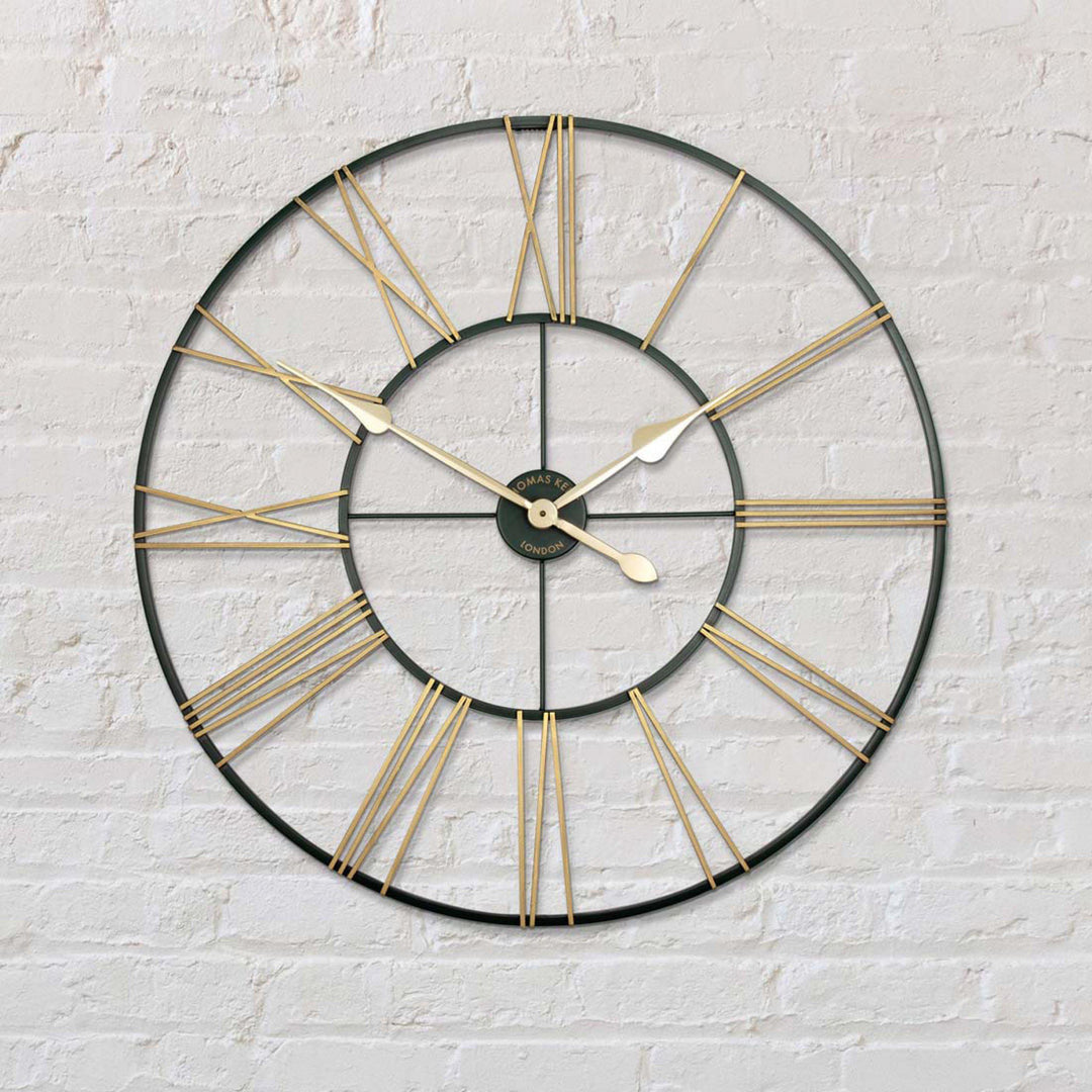 Thomas Kent London. Summer House Skeleton Green & Gold Wall Clock Indoor/Outdoor - TheArtistsQuarter