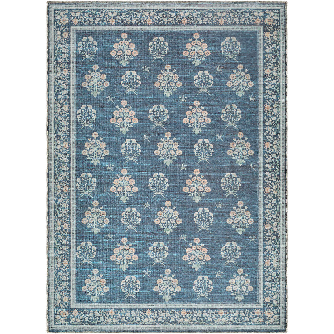 Thistle Floral Washable Rug Blue - TheArtistsQuarter