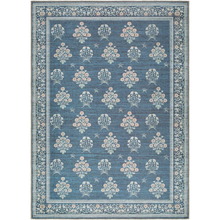 Thistle Floral Washable Rug Blue - TheArtistsQuarter
