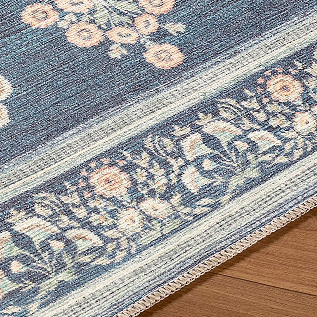 Thistle Floral Washable Rug Blue - TheArtistsQuarter