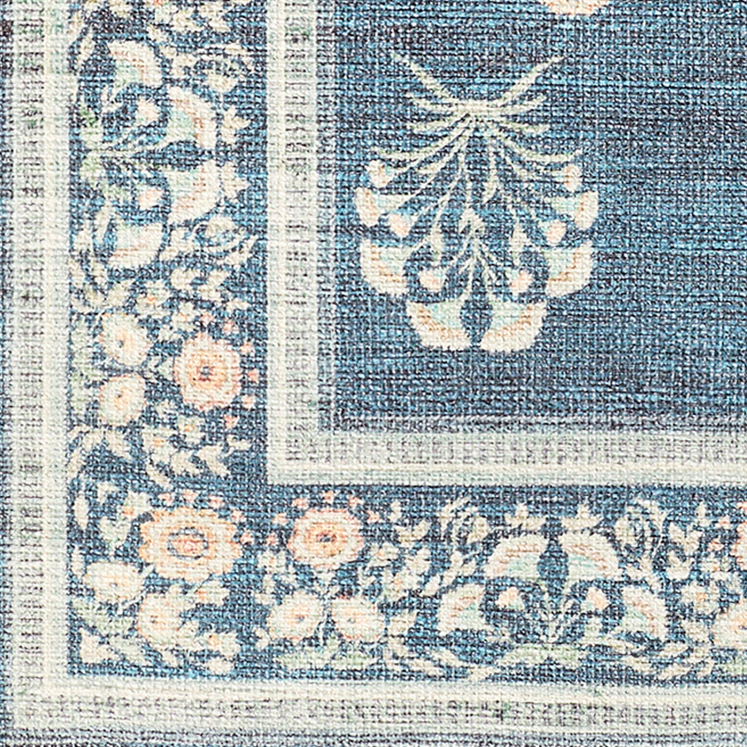 Thistle Floral Washable Rug Blue - TheArtistsQuarter