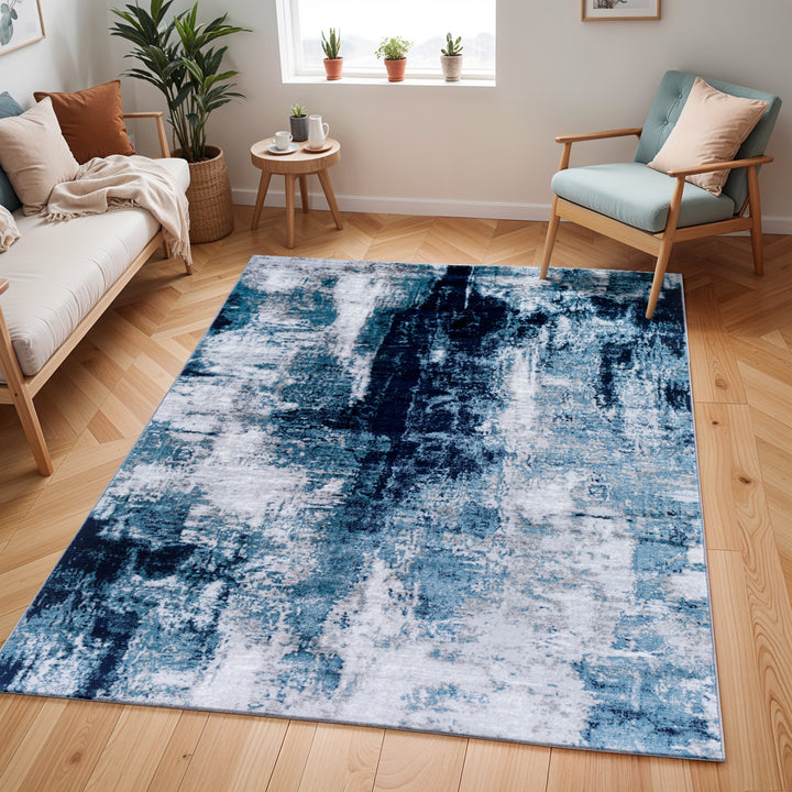 Wanderlust Abstract Marble Rug Blue & Ink Blue - TheArtistsQuarter
